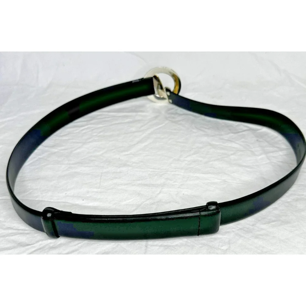 Chico's Belt Black Leather Metal Buckle Hook Ornate Adjustable Slide Sz M